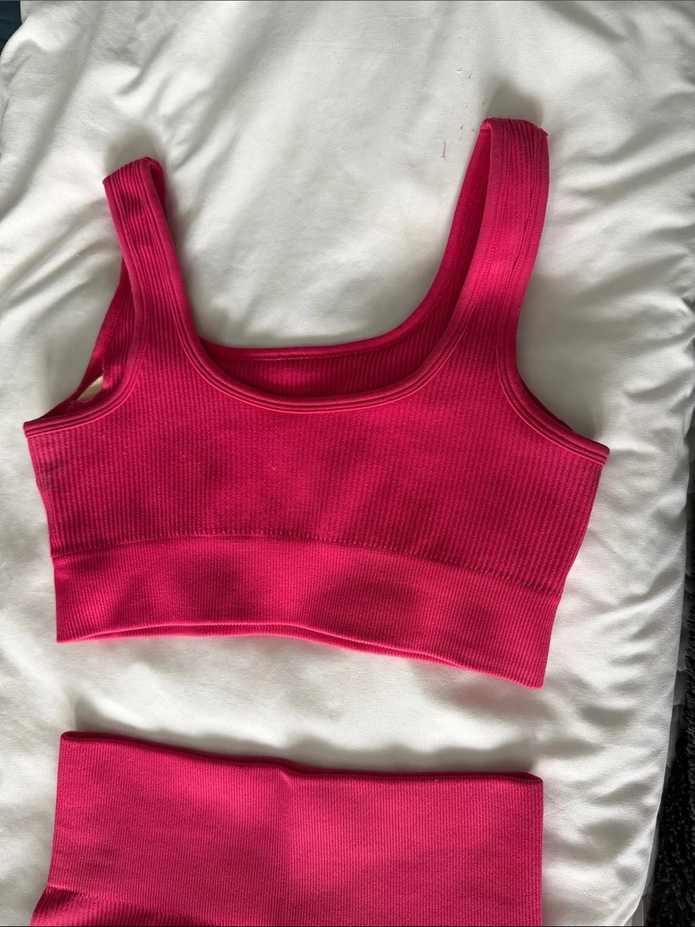 Quinsen Seamless Ribbed Cropped Tank & High-Waist Shorts Set - Hot Pink